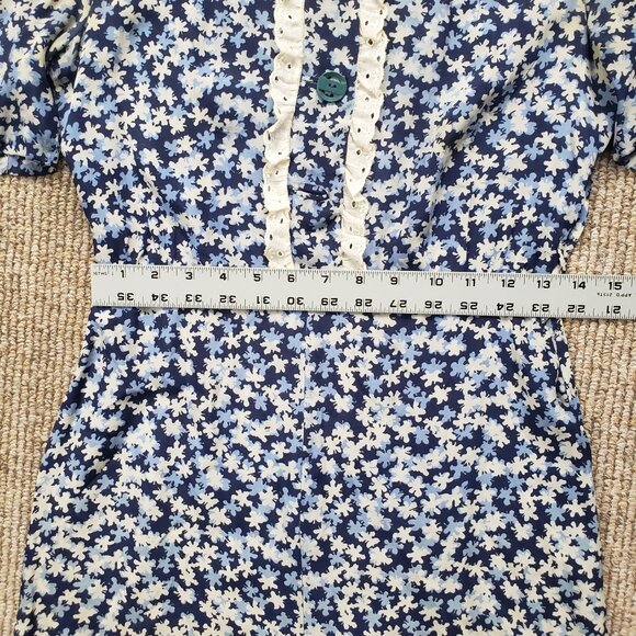 Vintage 30s Day Dress Women's Small Blue - Picture 11 of 12